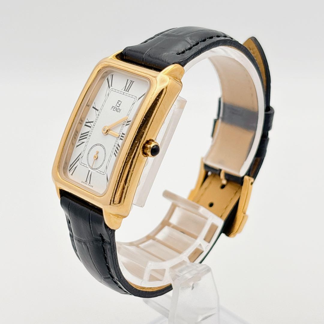 FENDI 550J Quartz Watch Wristwatch FF Logo Gold White Black Women's Authentic