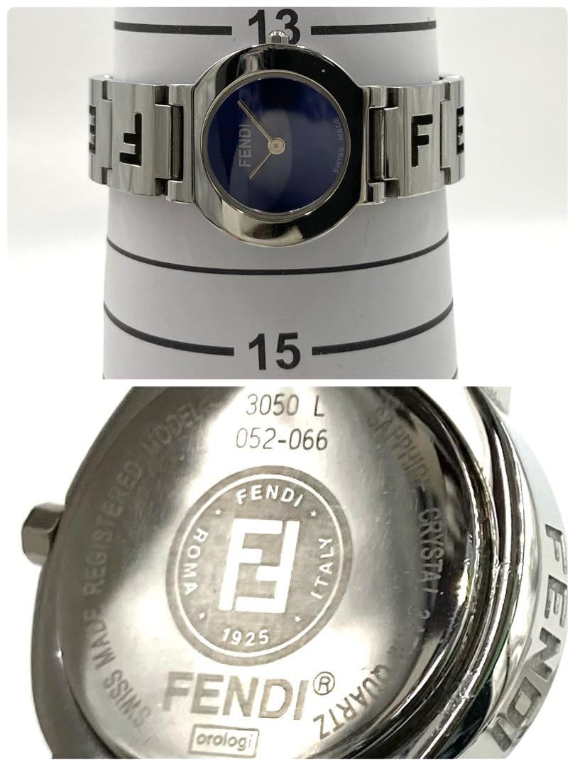 FENDI 3050L Quartz Watch Wristwatch Logo Blue Silver Women's Authentic