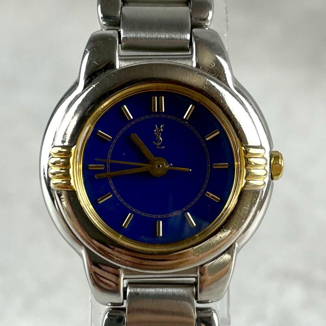 Saint Laurent Quartz Watch Wristwatch YSL Cassandra Silver Blue Women's Auth