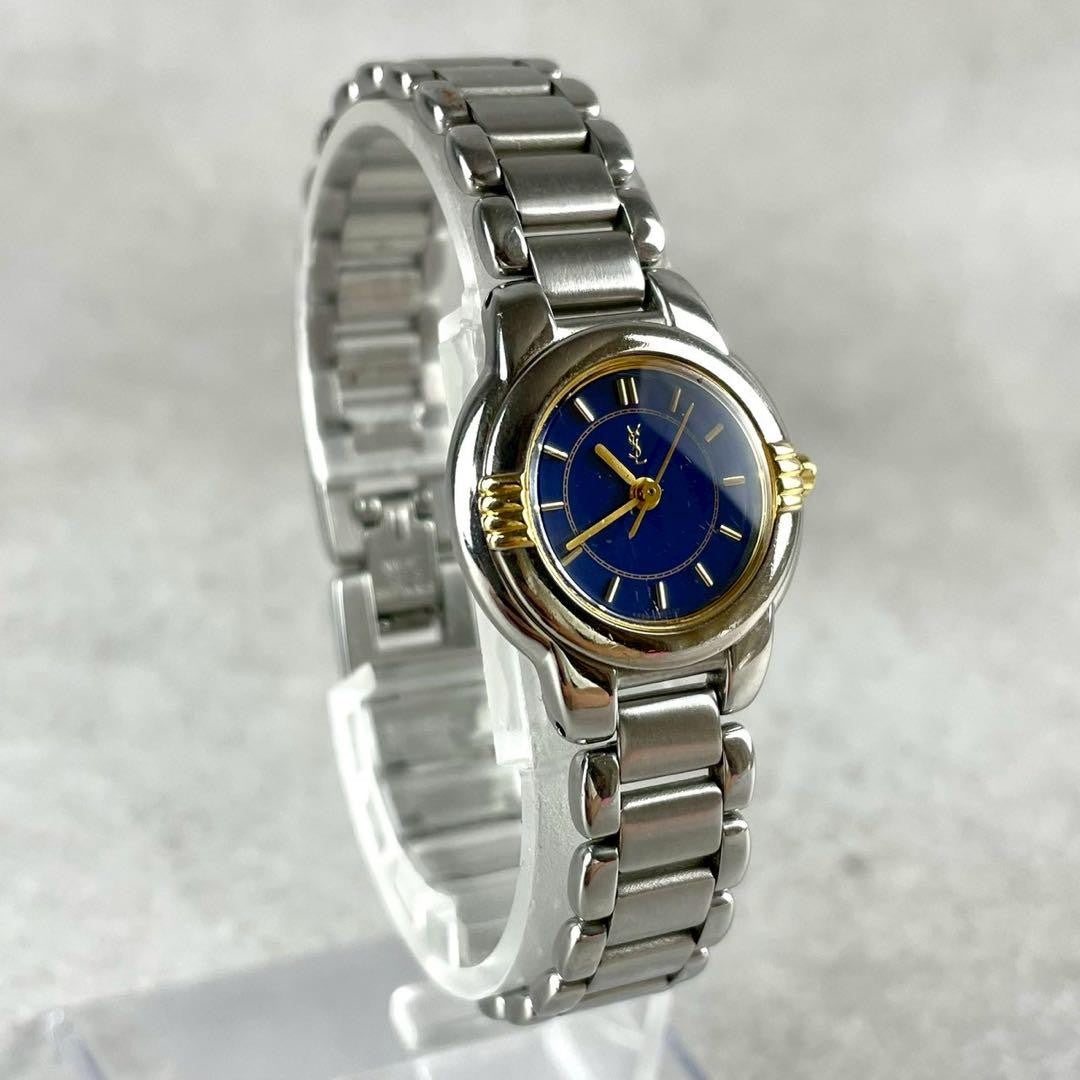Saint Laurent Quartz Watch Wristwatch YSL Cassandra Silver Blue Women's Auth