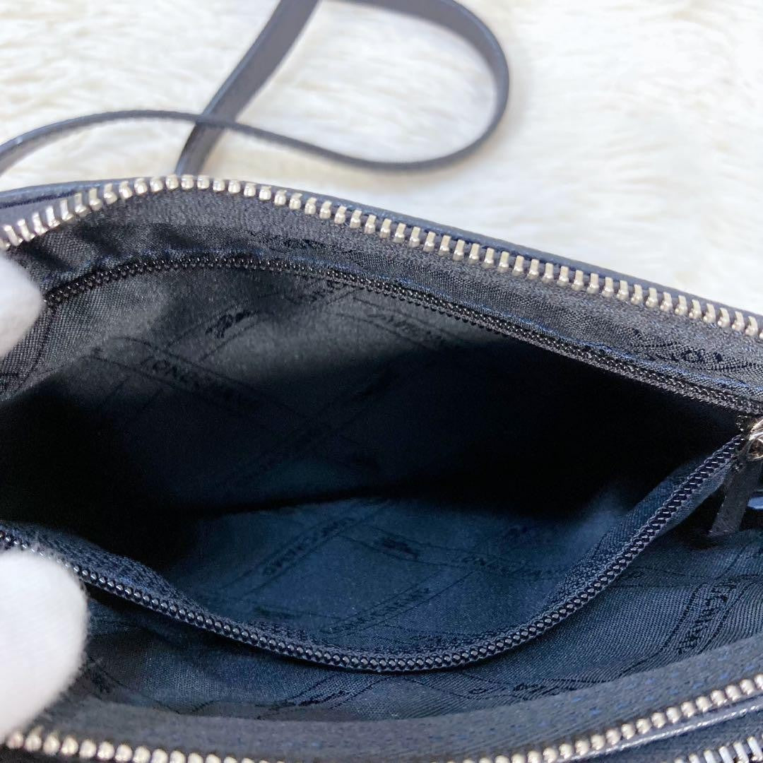 Longchamp Shoulder Bag Purse Leather Navy Authentic