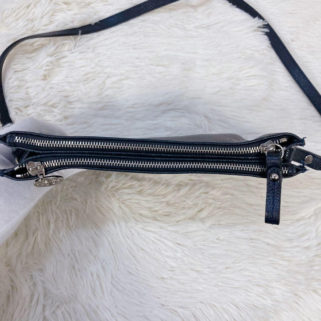 Longchamp Shoulder Bag Purse Leather Navy Authentic