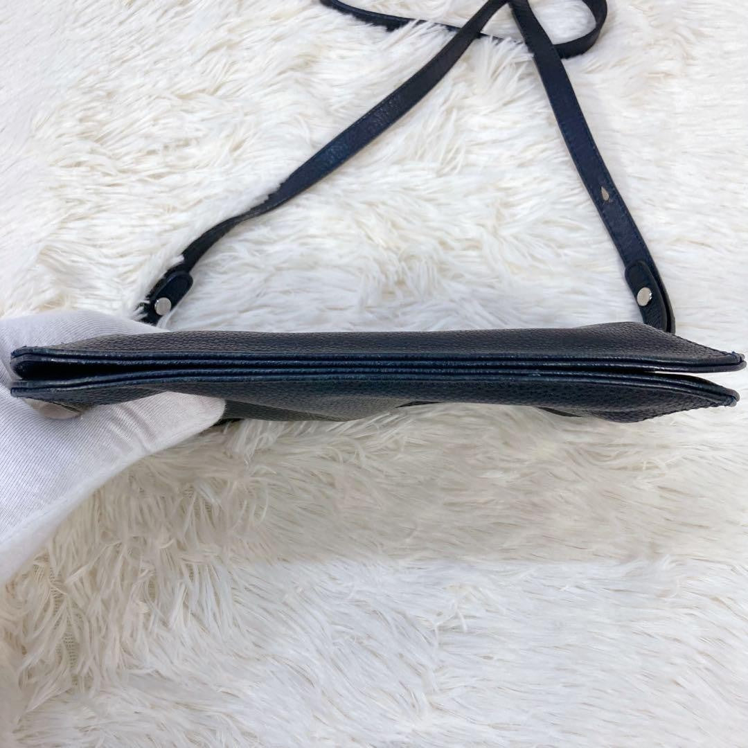 Longchamp Shoulder Bag Purse Leather Navy Authentic