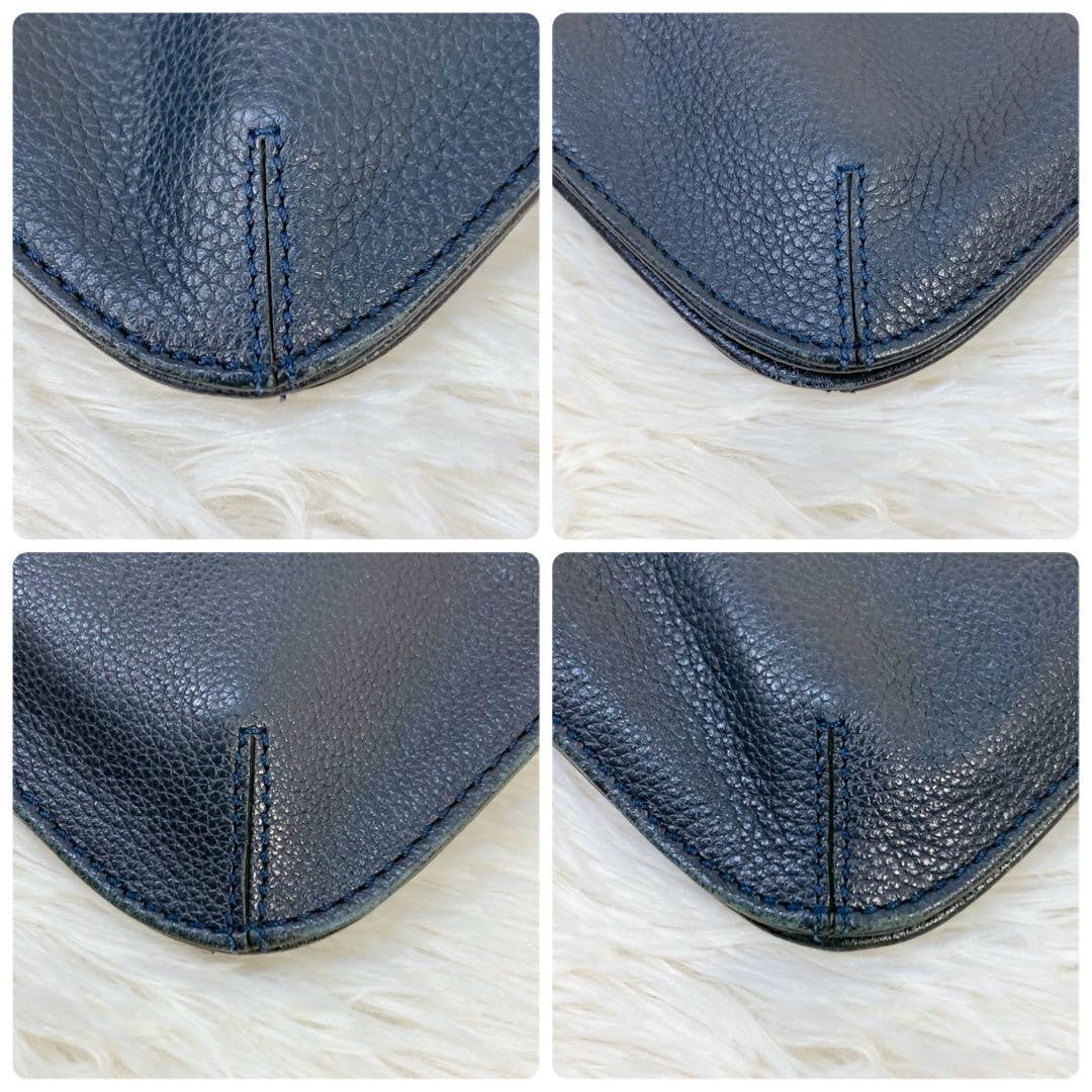 Longchamp Shoulder Bag Purse Leather Navy Authentic