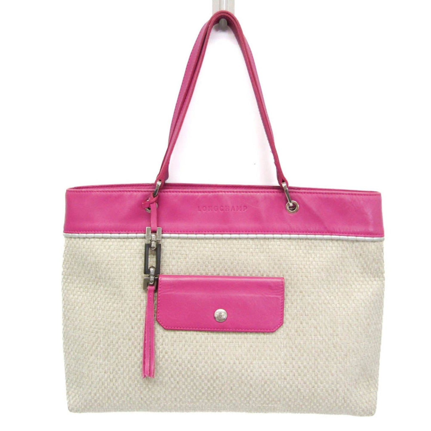 Longchamp Hand Bag Tote Purse Leather Light Beige Pink Authentic