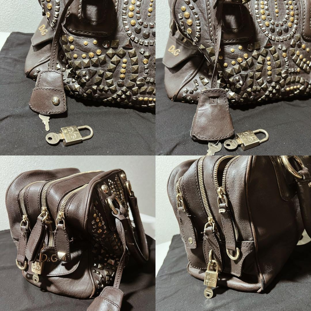 Dolce & Gabbana Hand Bag Tote Purse Leather Brown Authentic