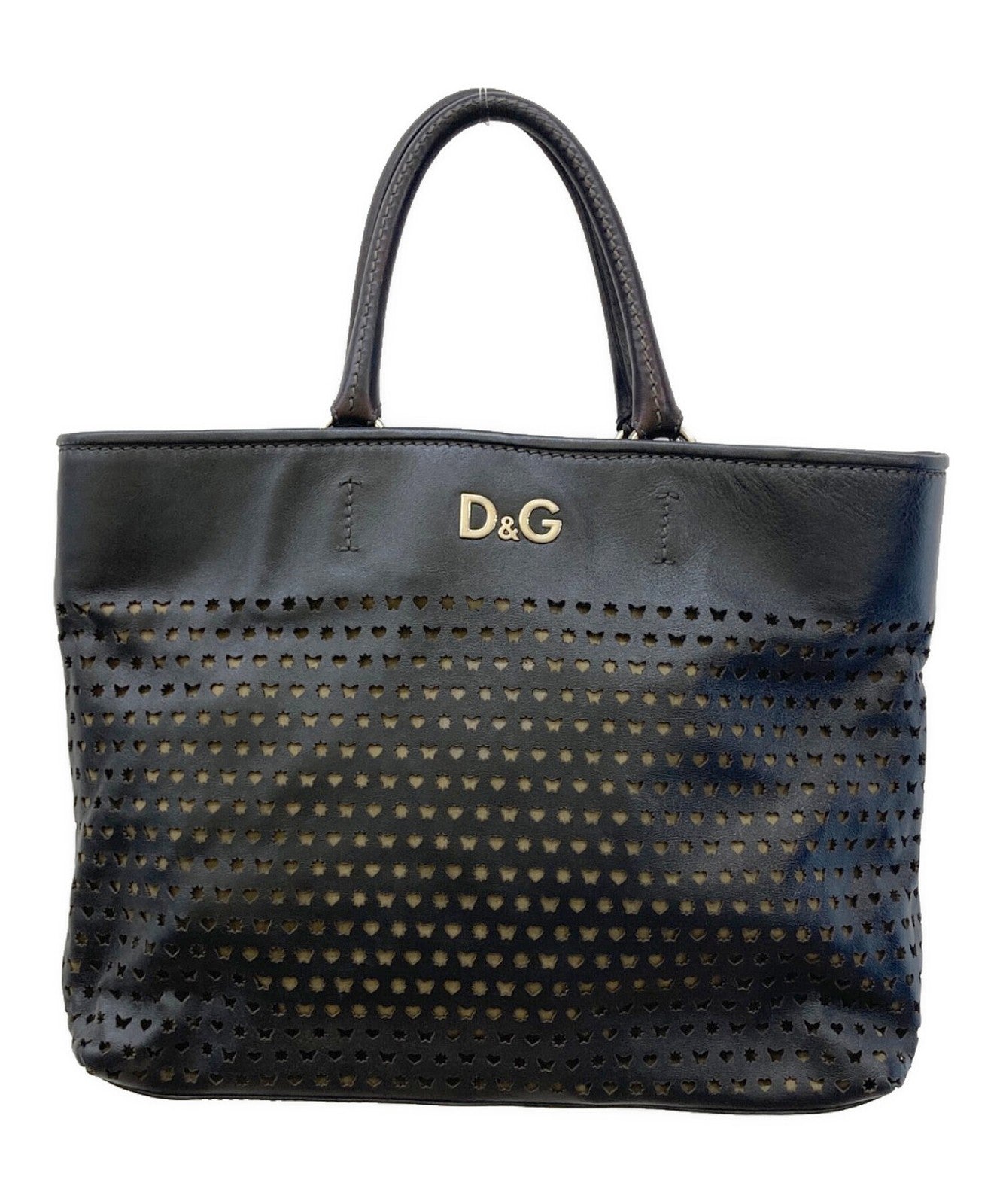 D&G Hand Bag Tote Purse Perforated Leather Black Authentic