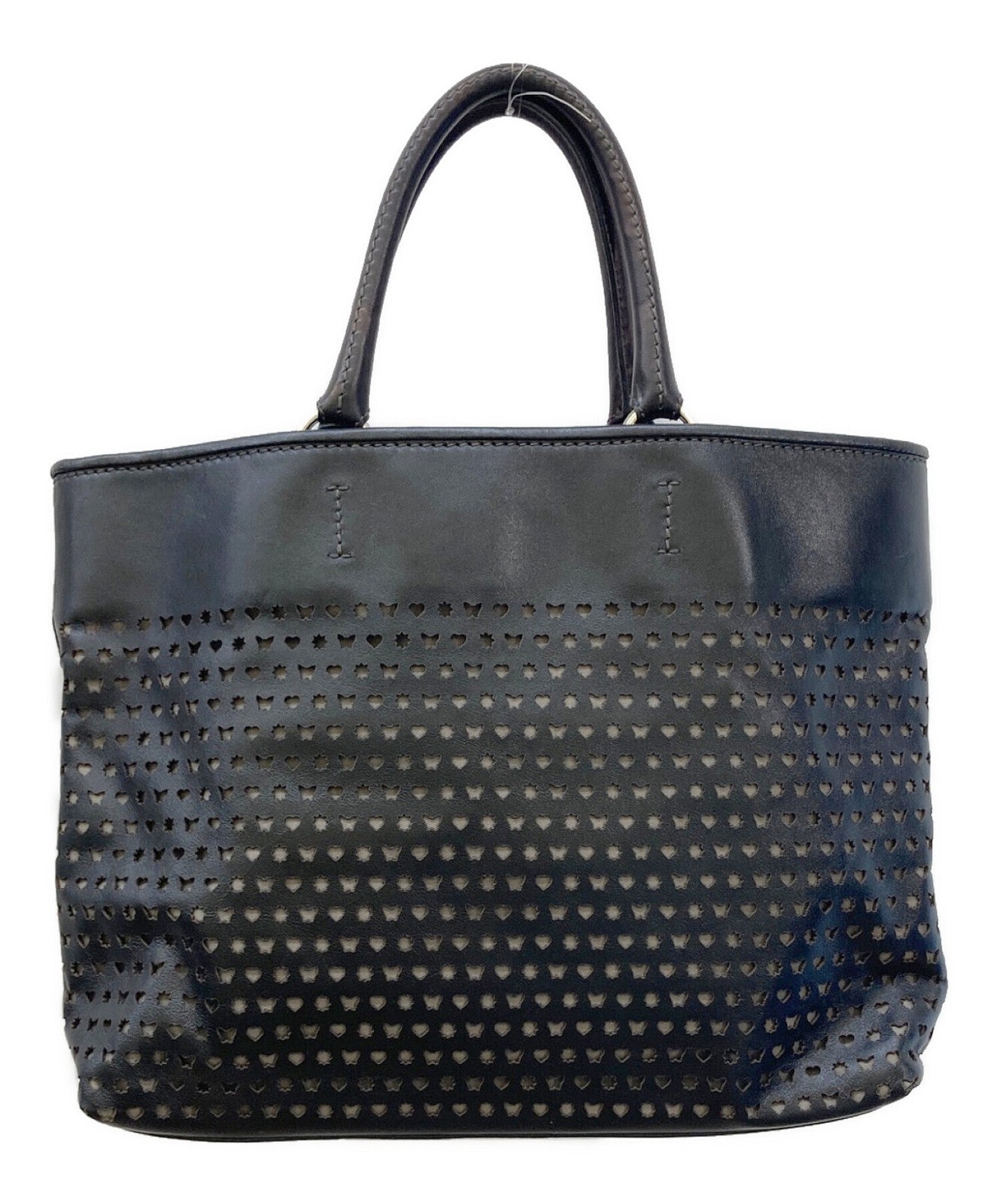 D&G Hand Bag Tote Purse Perforated Leather Black Authentic