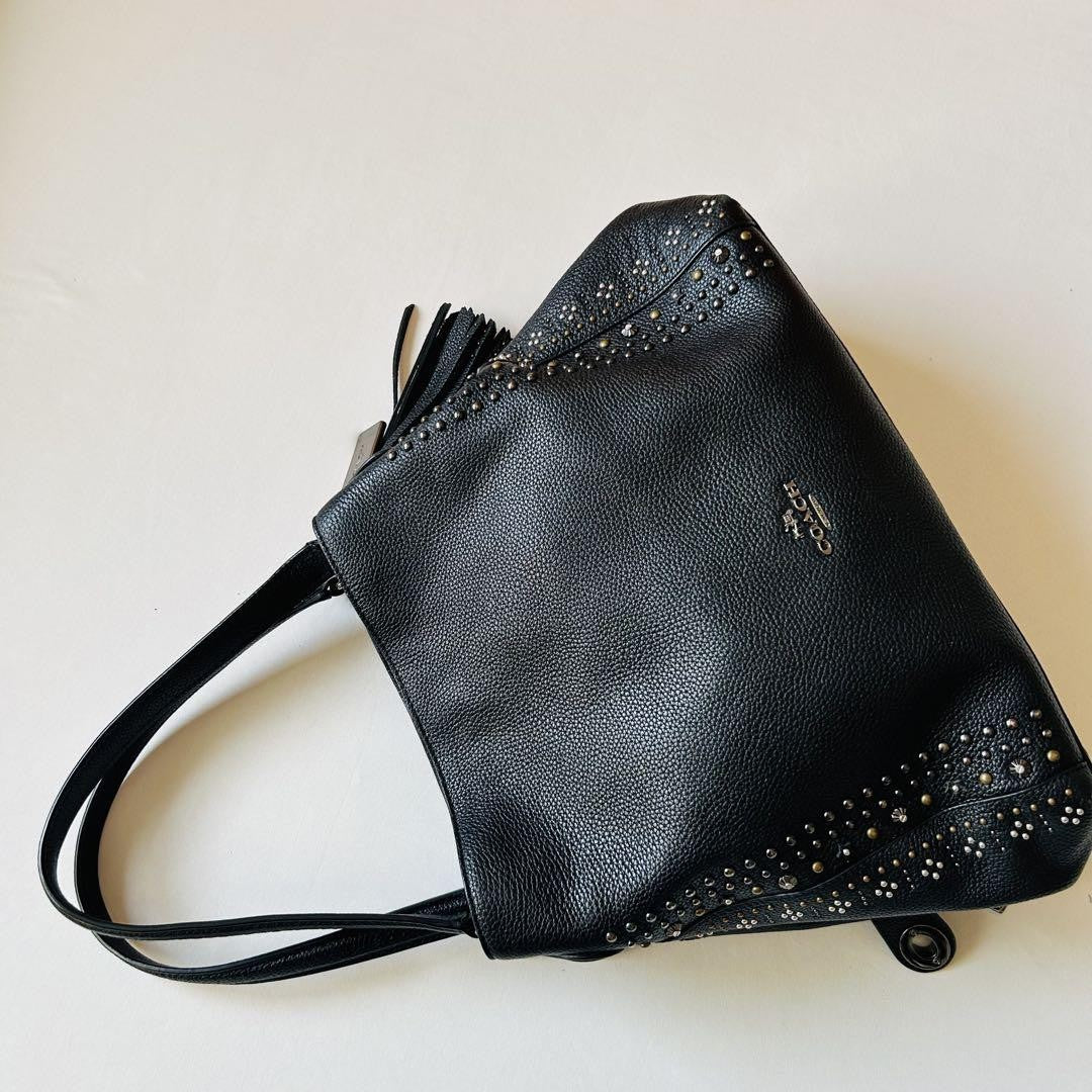 COACH Hand Shoulder Bag Tote Purse Leather Black Authentic
