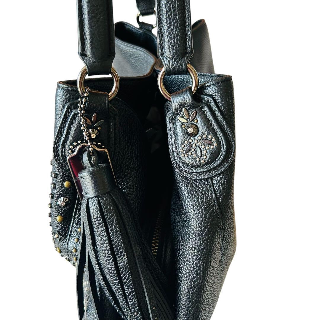 COACH Hand Shoulder Bag Tote Purse Leather Black Authentic