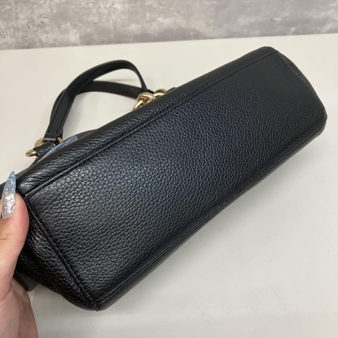 COACH Hand Bag Tote Purse 2way Leather Black Authentic