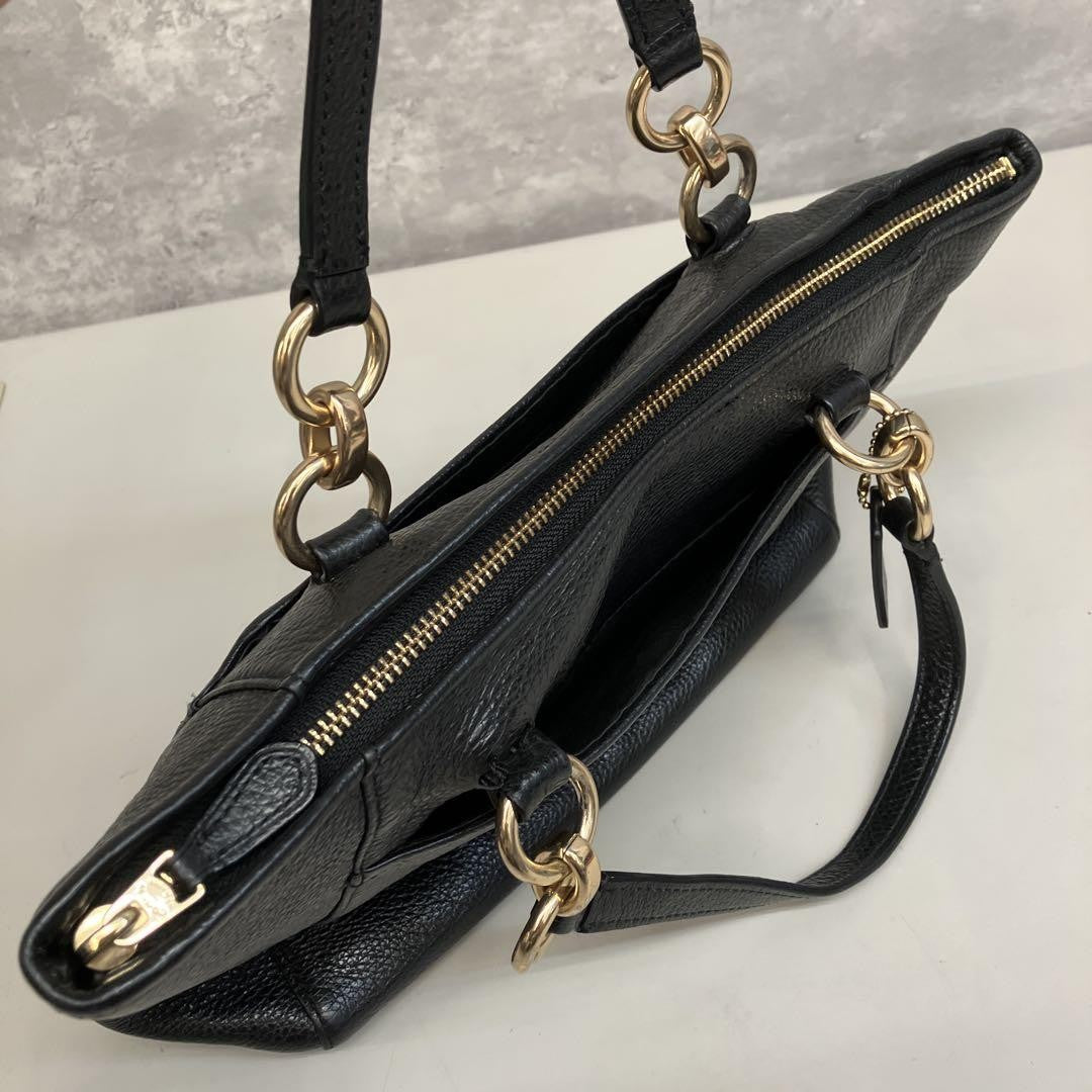 COACH Hand Bag Tote Purse 2way Leather Black Authentic