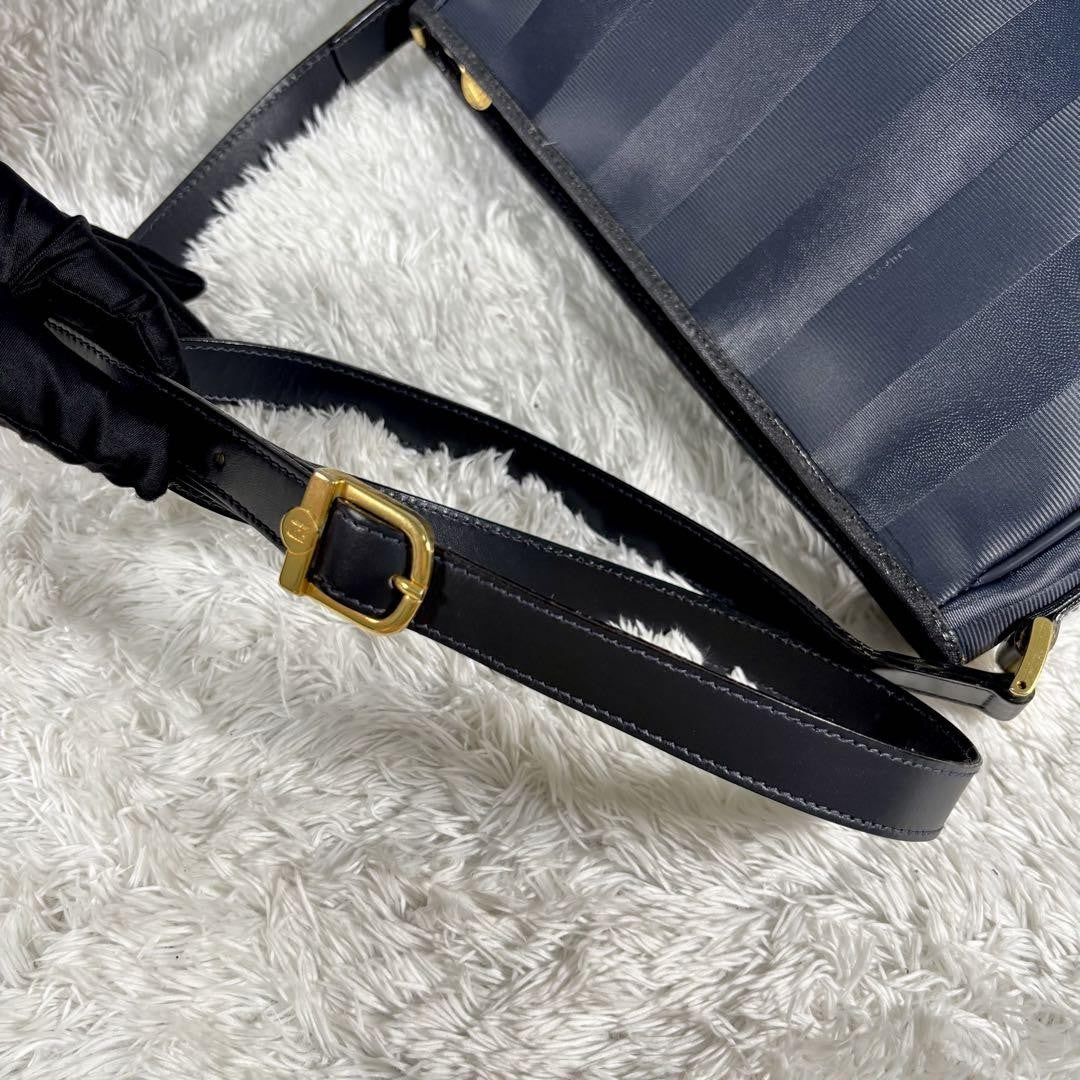 FENDI Shoulder Bag Purse Pecan PVC Leather Navy Authentic
