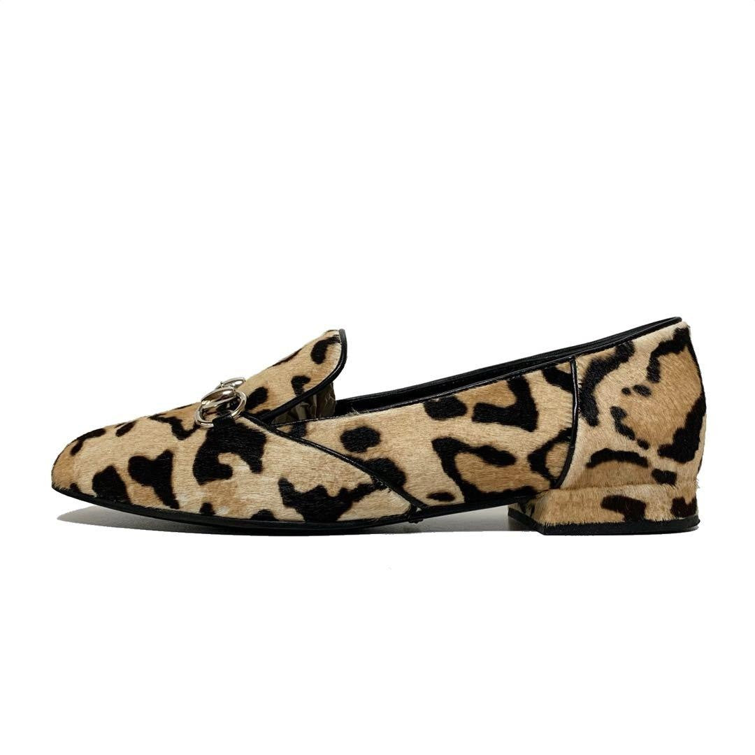 GUCCI Loafers Shoes Horse Bit EU 36.5 US 6.5 Leopard Authentic
