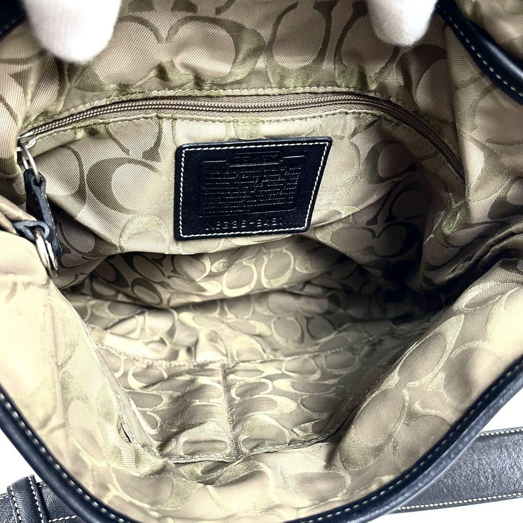 COACH Shoulder Bag Purse Leather Black Beige Authentic