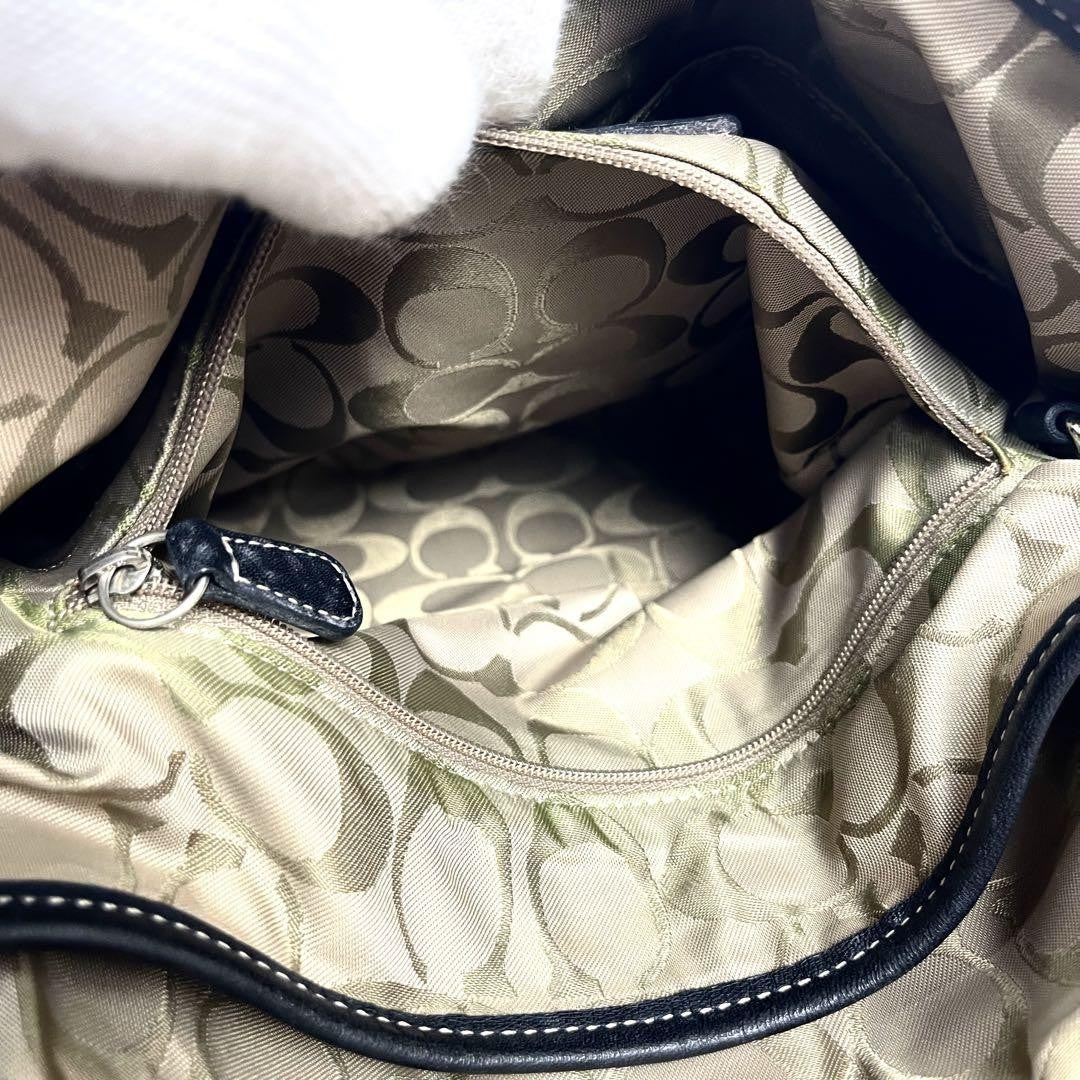 COACH Shoulder Bag Purse Leather Black Beige Authentic