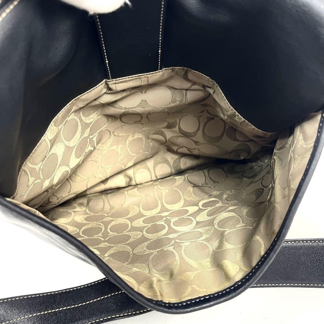 COACH Shoulder Bag Purse Leather Black Beige Authentic