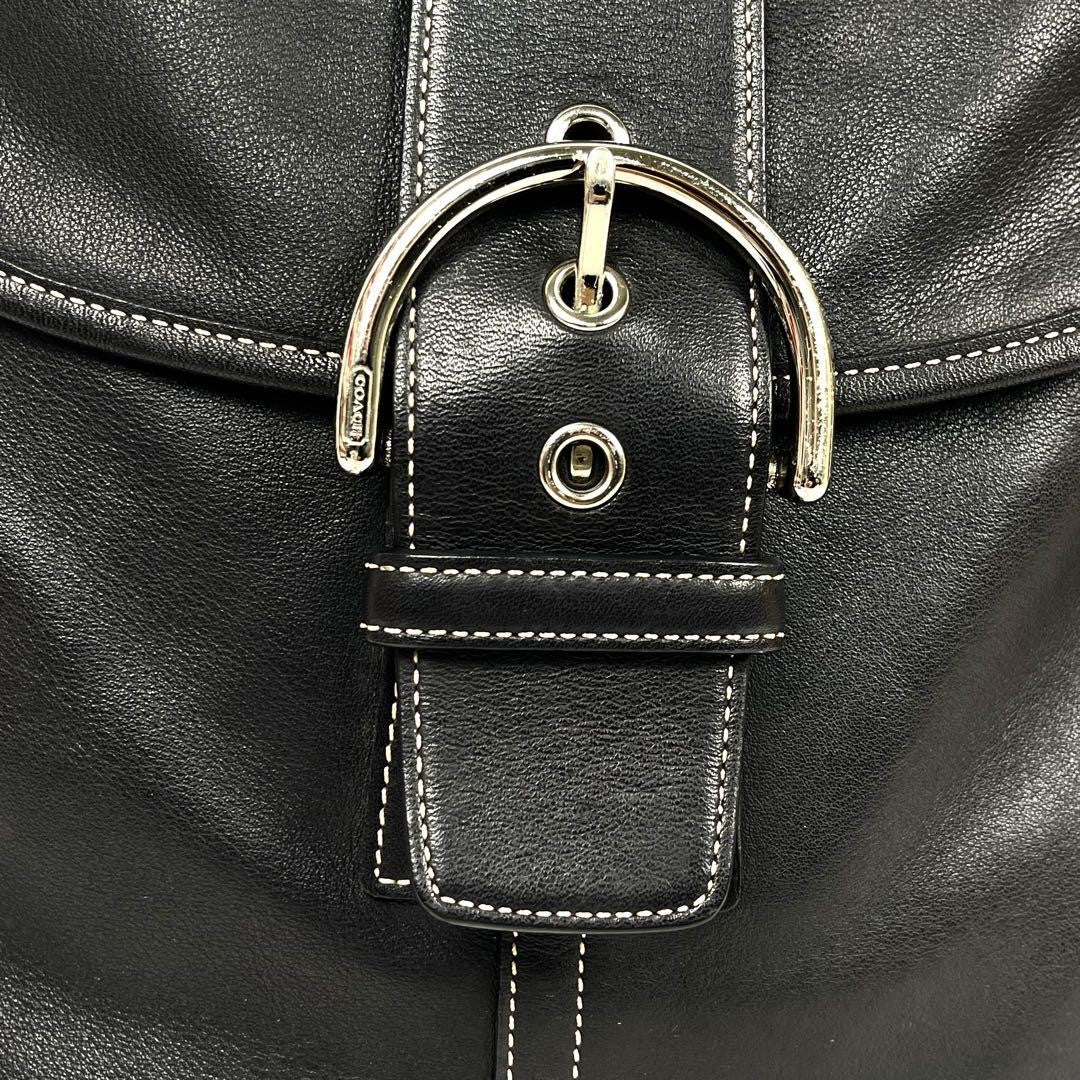 COACH Shoulder Bag Purse Leather Black Beige Authentic