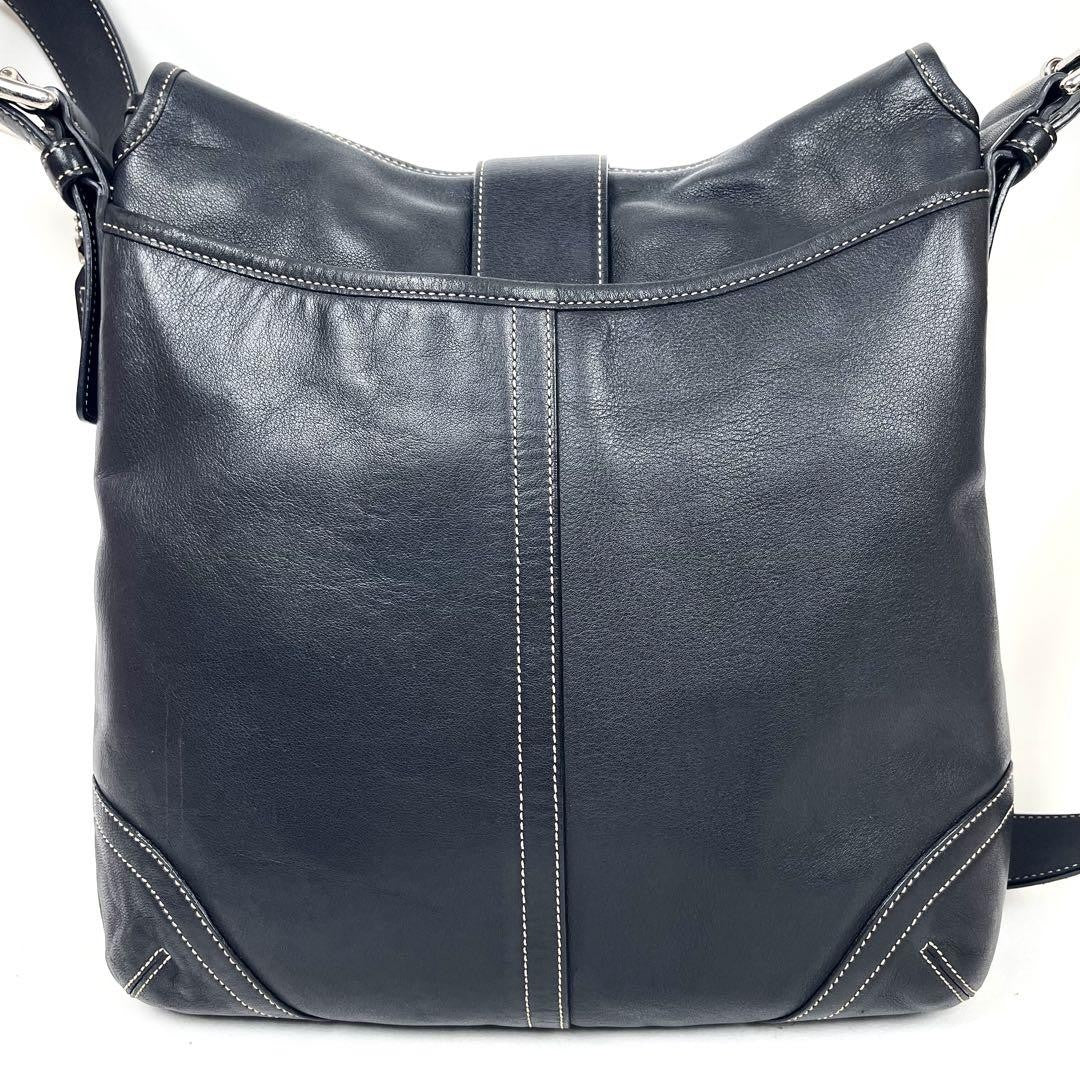 COACH Shoulder Bag Purse Leather Black Beige Authentic