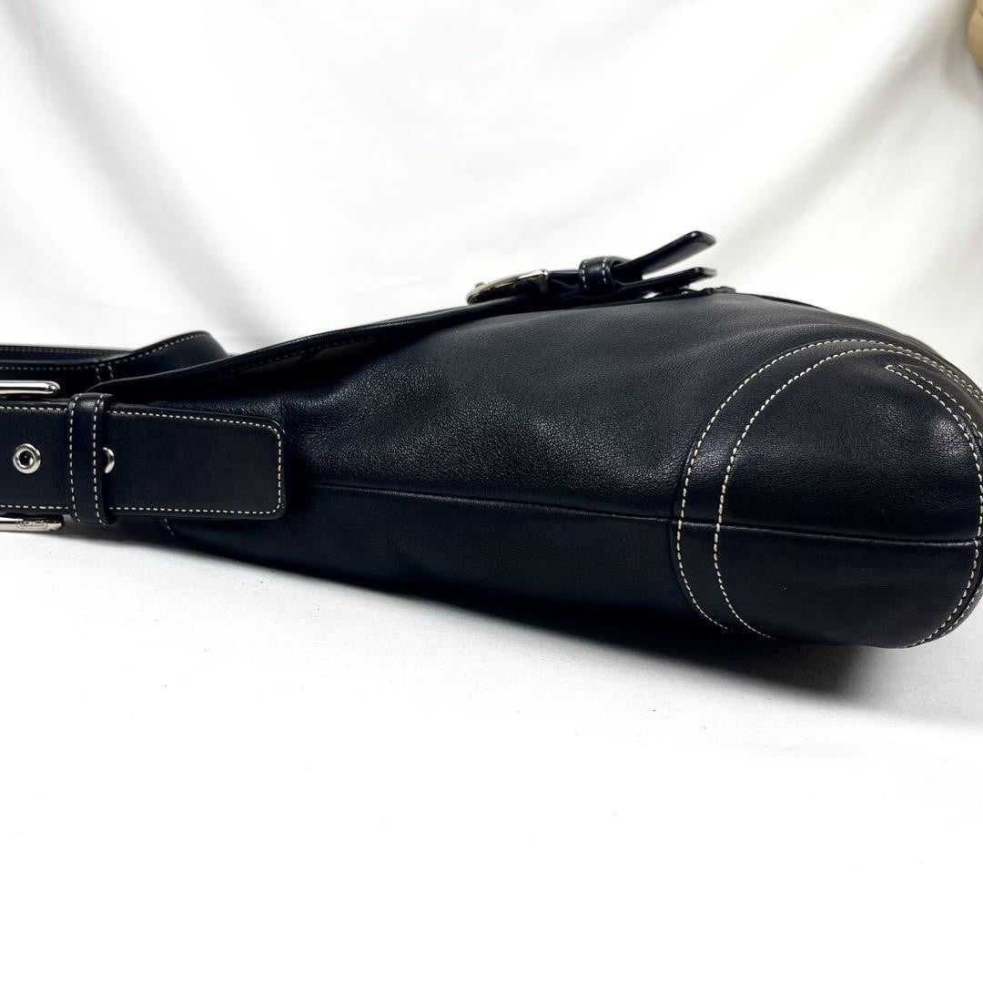 COACH Shoulder Bag Purse Leather Black Beige Authentic