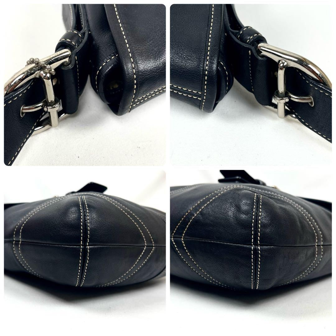 COACH Shoulder Bag Purse Leather Black Beige Authentic