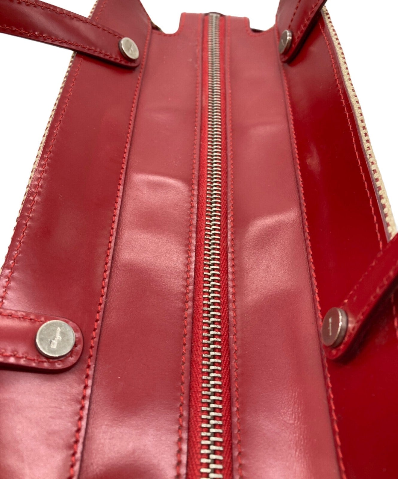 Salvatore Ferragamo Hand Bag Tote Purse Gancini Red Authentic