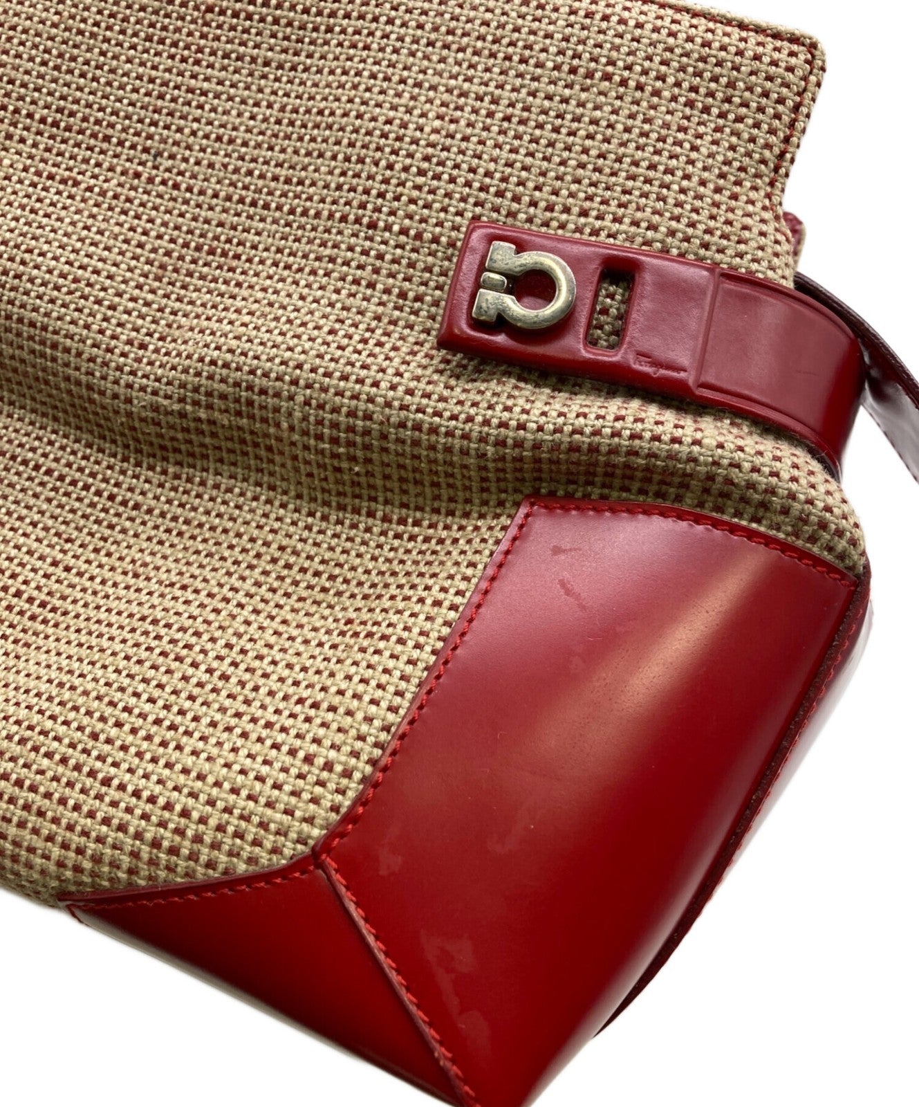 Salvatore Ferragamo Hand Bag Tote Purse Gancini Red Authentic
