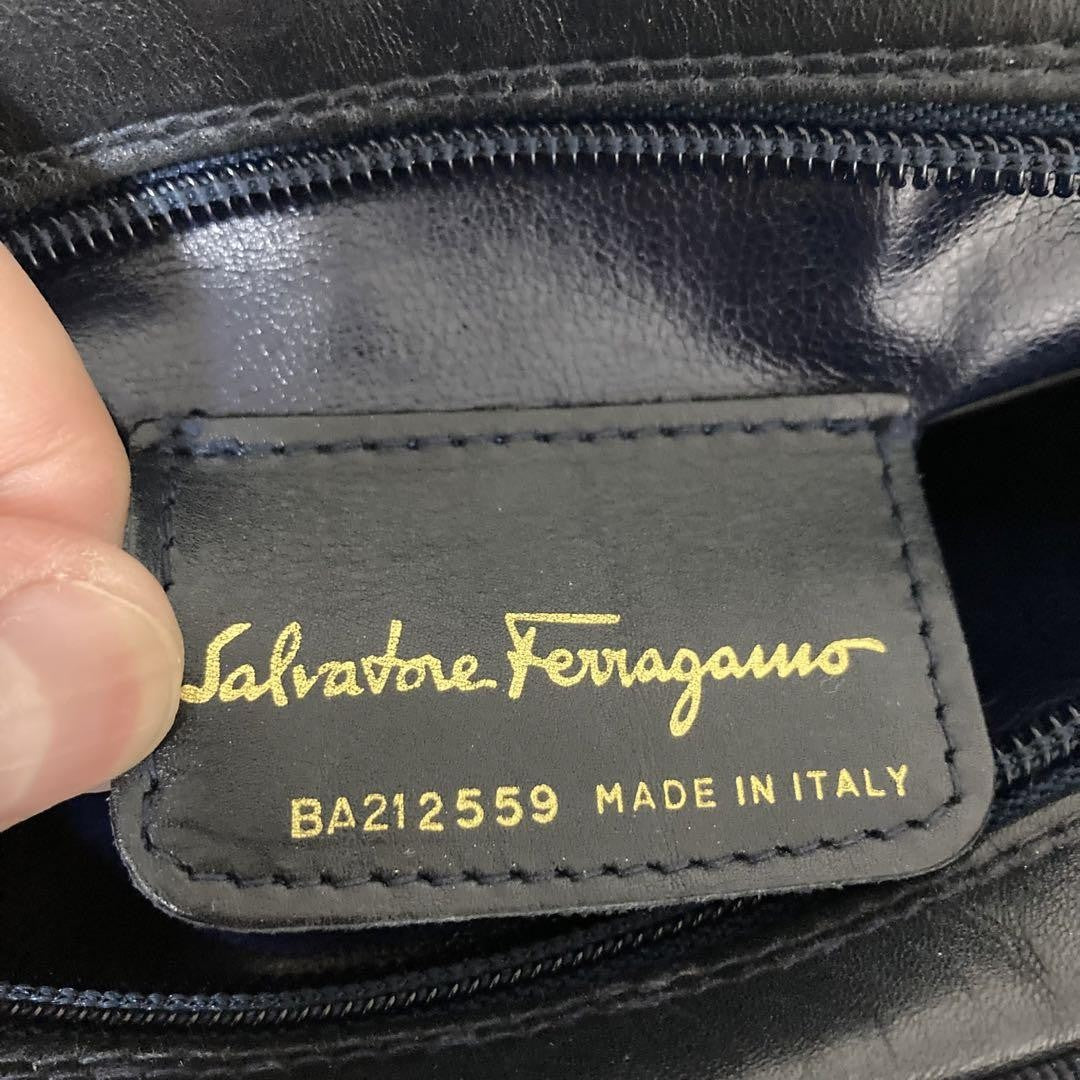 Salvatore Ferragamo Shoulder Bag Purse Leather Navy Authentic