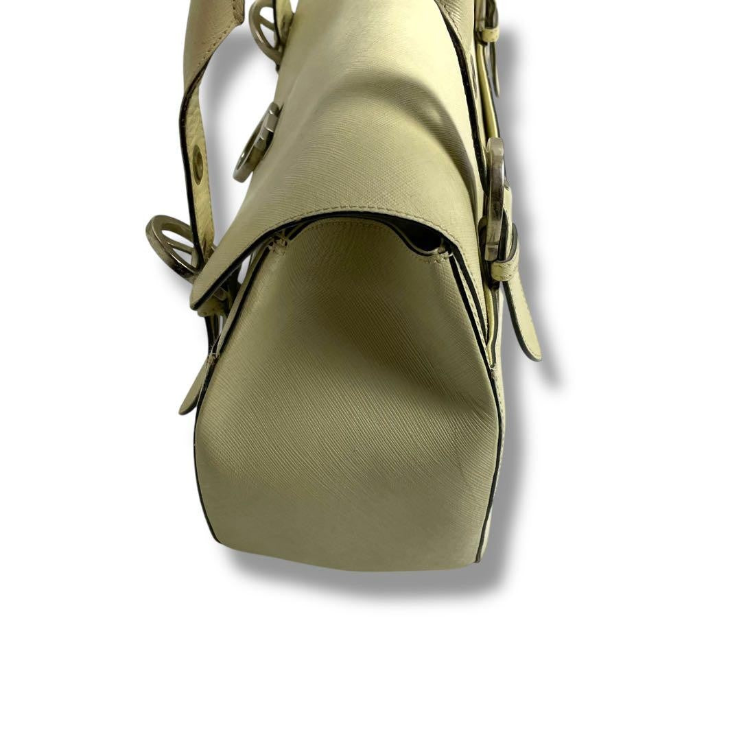 Salvatore Ferragamo Hand Bag Tote Purse Gancini Leather Beige Authentic
