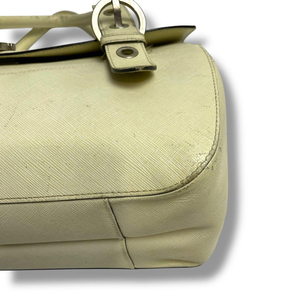 Salvatore Ferragamo Hand Bag Tote Purse Gancini Leather Beige Authentic