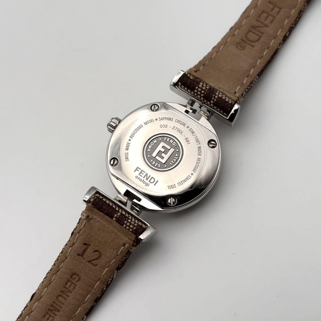 FENDI Quartz Watch Wristwatch FF Zucca Logo Brown Silver Women's Authentic