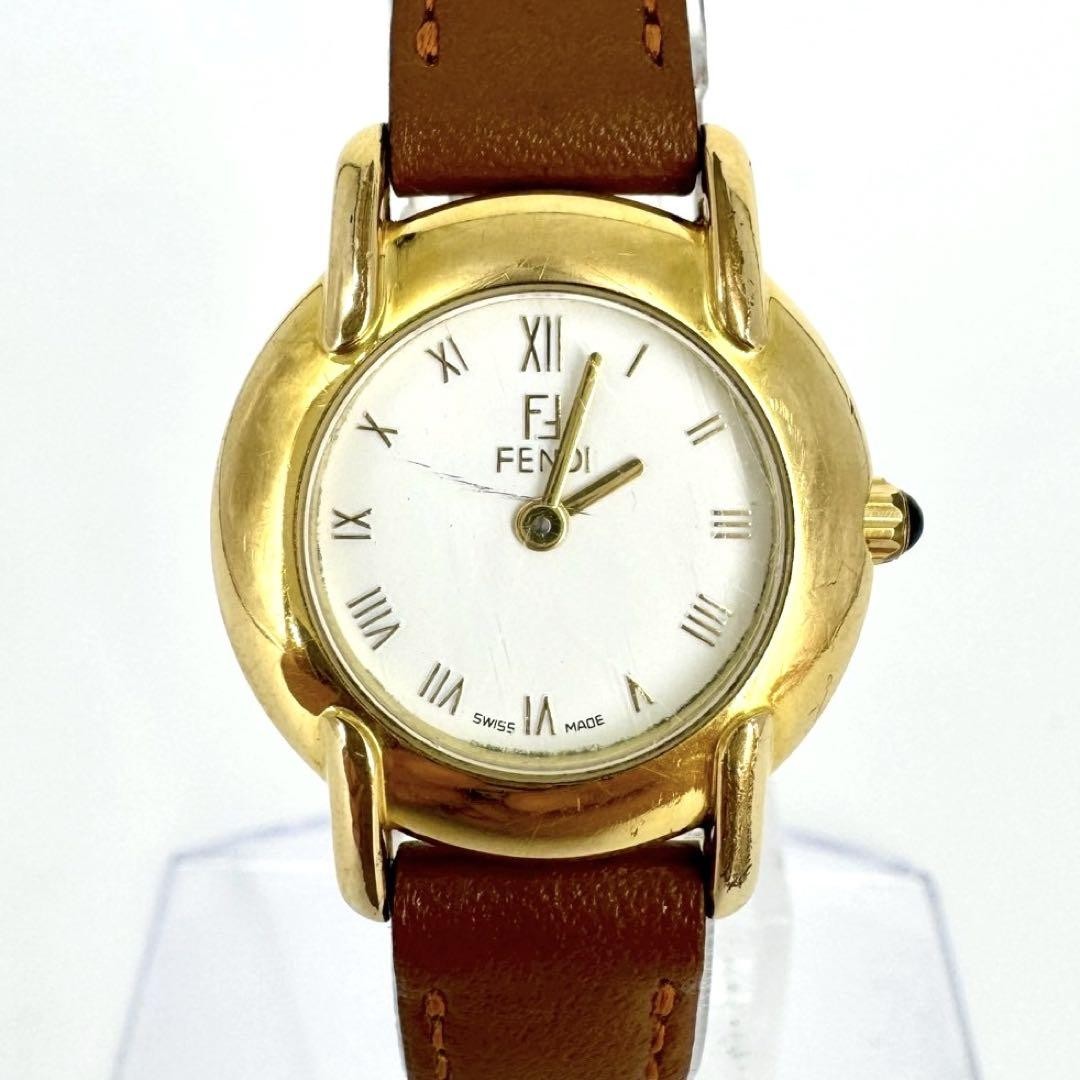 FENDI 410L Quartz Watch Wristwatch FF Logo Gold Women's Authentic