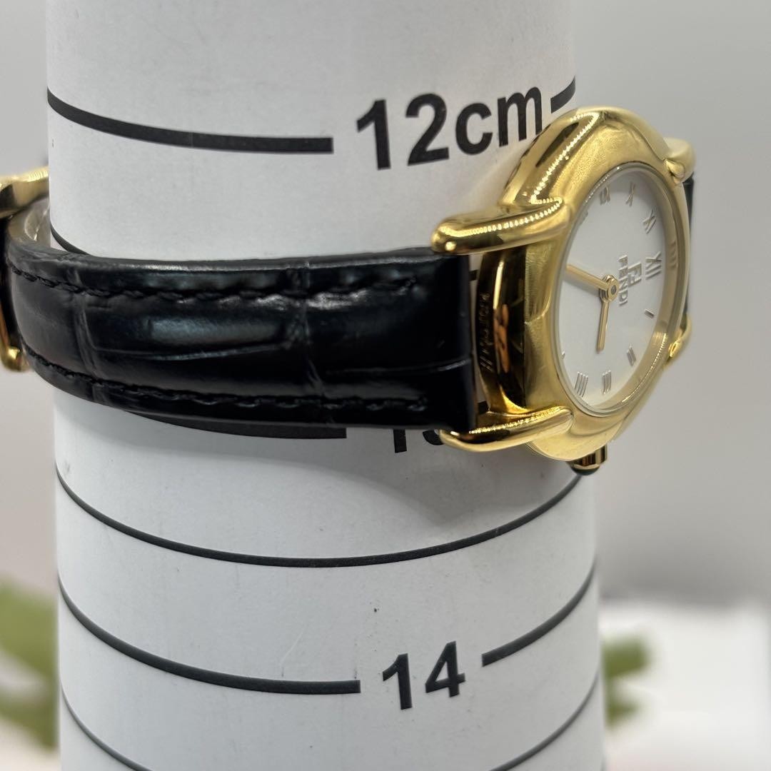 FENDI 410L Quartz Watch Wristwatch FF Logo Gold White Women's Authentic