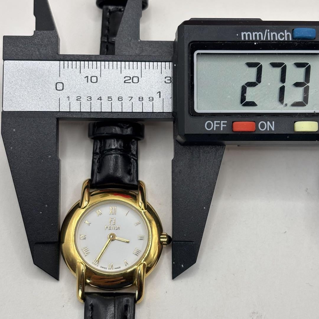 FENDI 410L Quartz Watch Wristwatch FF Logo Gold White Women's Authentic