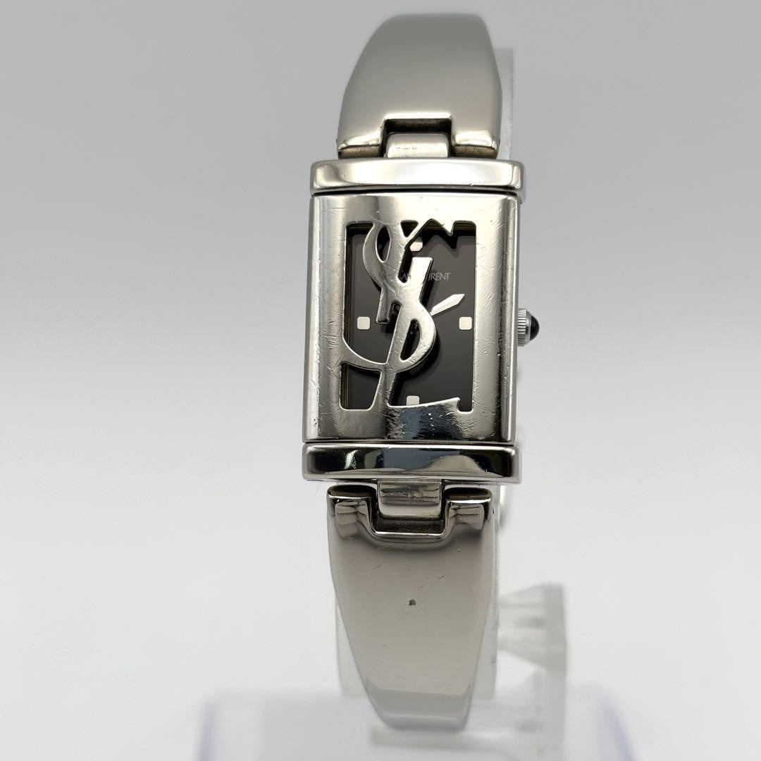 Saint Laurent Quartz Watch Wristwatch YSL Cassandra Black Silver Women's Auth