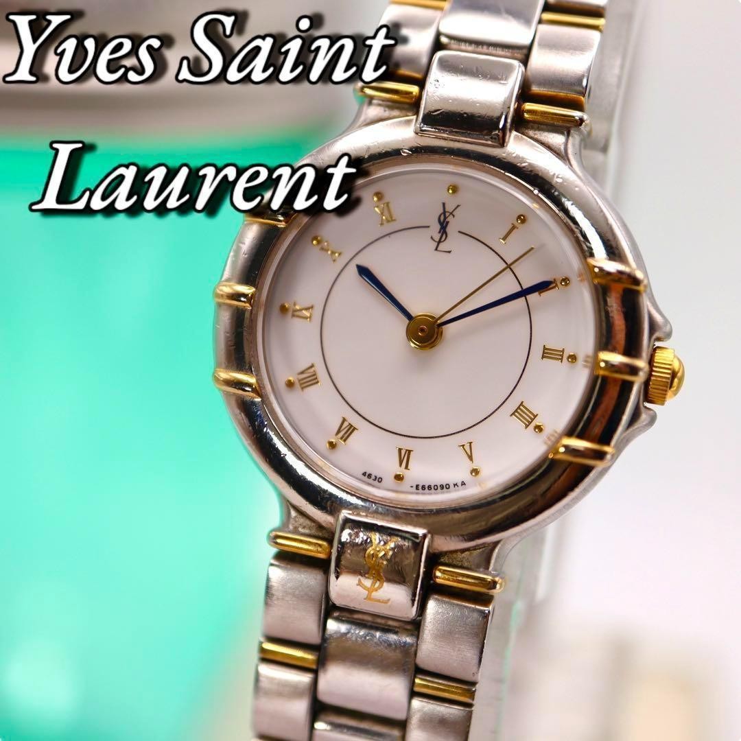 Saint Laurent Quartz Watch Wristwatch YSL Cassandra White Silver Women's Auth