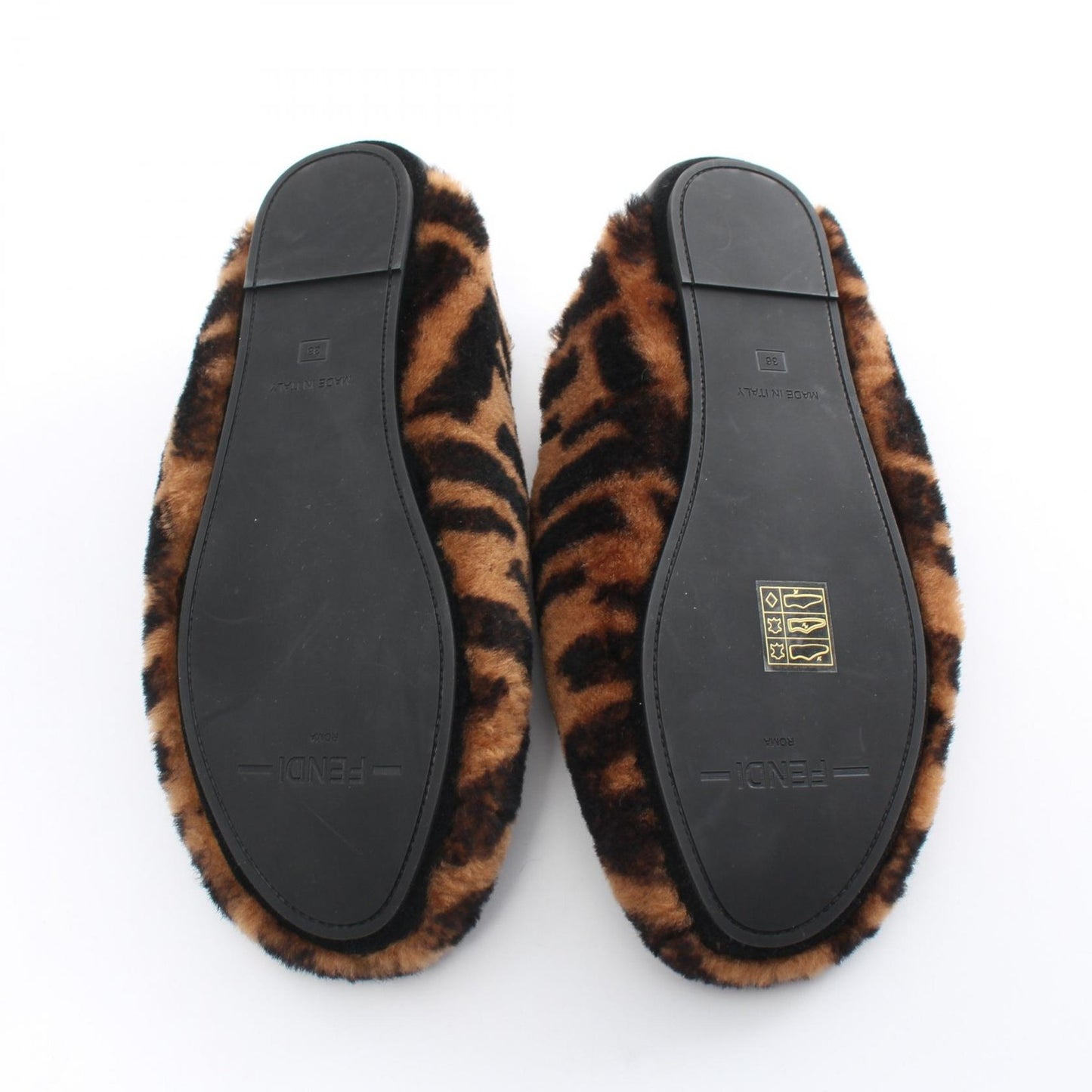 FENDI Room Shoes FF Zucca EU 36 US 6 Leather Boa Brown Black Authentic