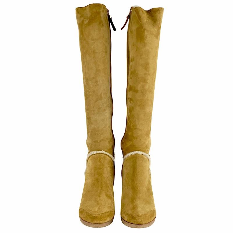 FENDI Long Boots Shoes EU 36.5 US 6.5 Suede Mouton Beige Authentic