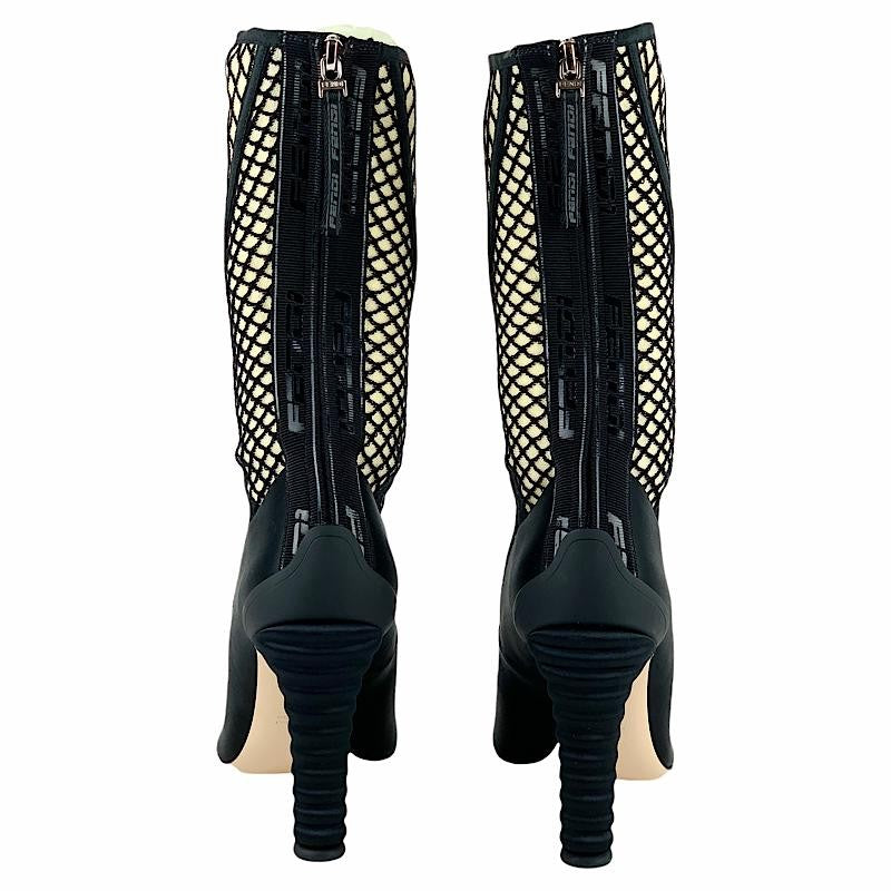 FENDI Short Boots Shoes EU 38 US 8 Fabric Satin Black Authentic