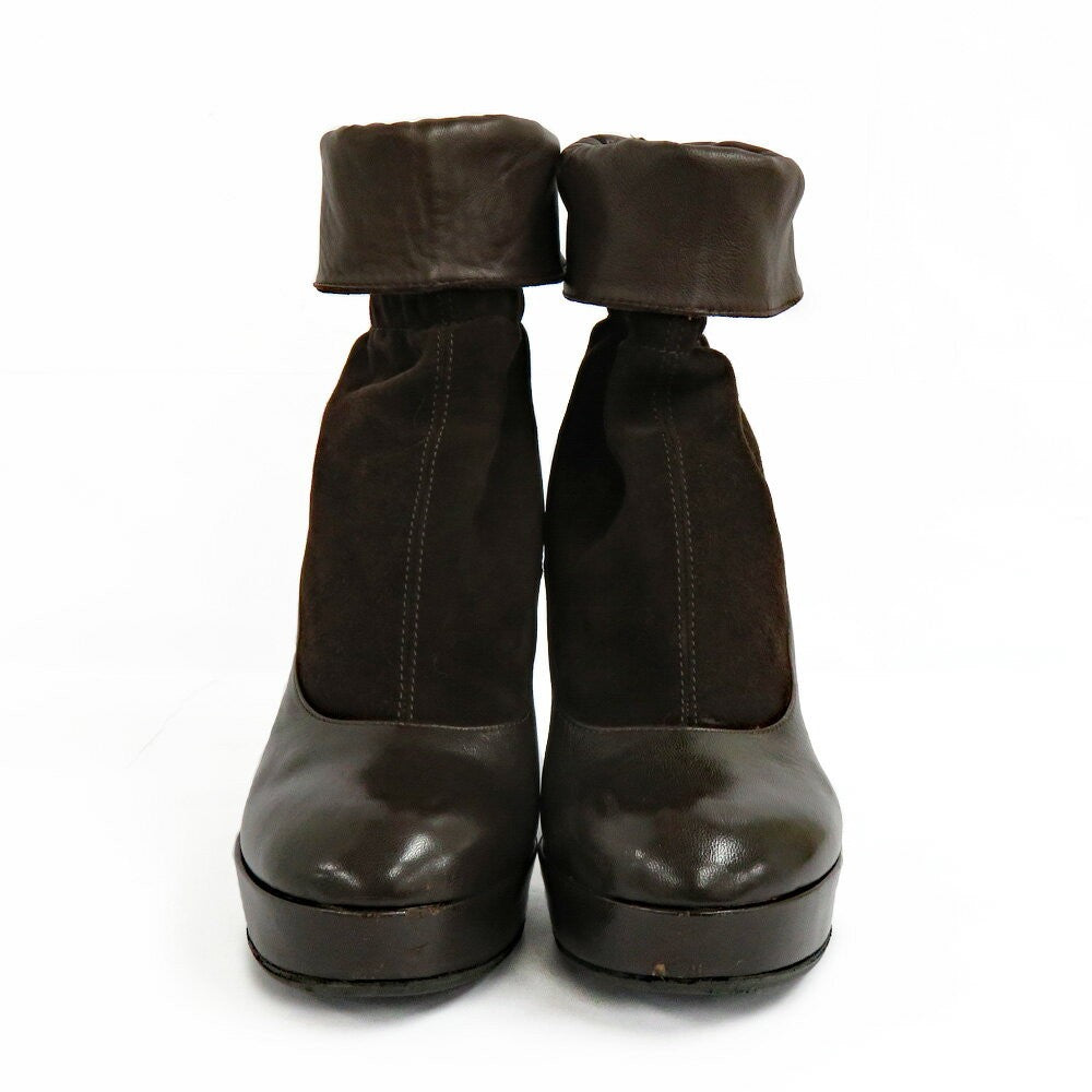 FENDI Short Boots Shoes EU 36.5 US 6.5 Leather Suede Brown Authentic