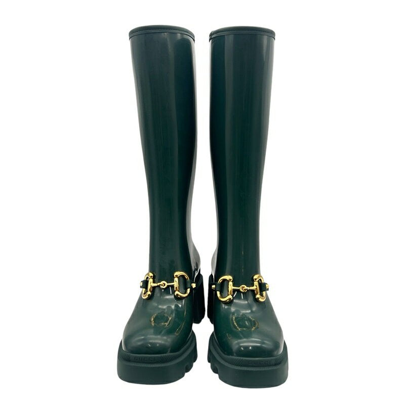 GUCCI Rain Long Boots Shoes Horsebit EU 36 US 6 Green Authentic