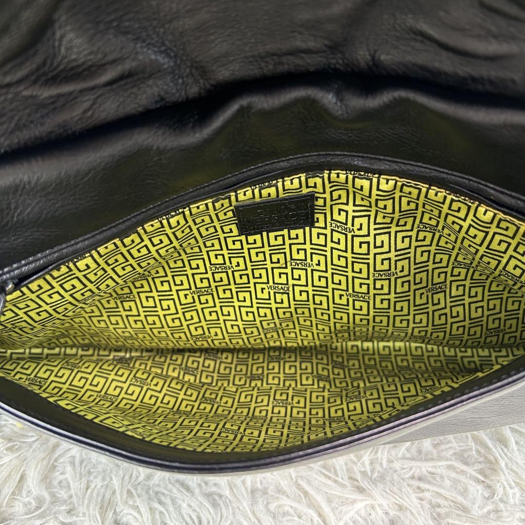 VERSACE Shoulder Bag Purse Leather Suede Black Authentic