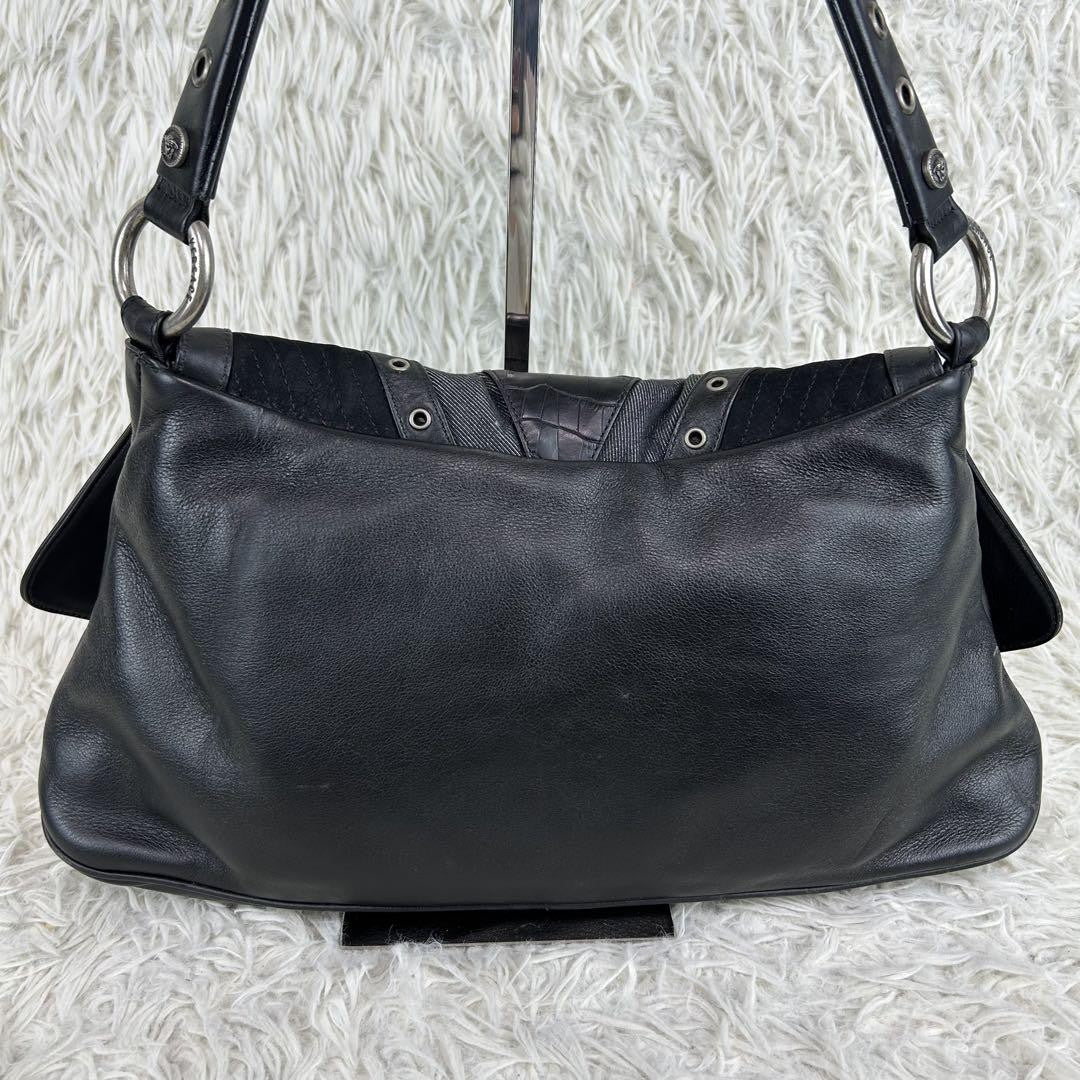VERSACE Shoulder Bag Purse Leather Suede Black Authentic