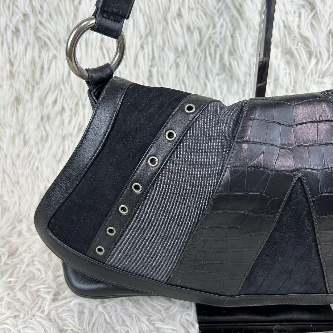 VERSACE Shoulder Bag Purse Leather Suede Black Authentic