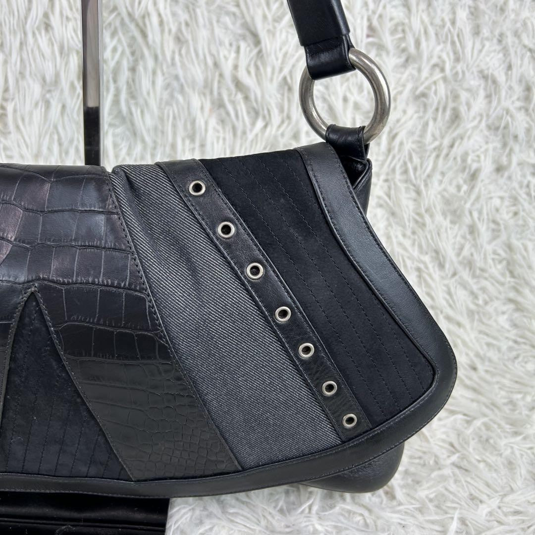 VERSACE Shoulder Bag Purse Leather Suede Black Authentic