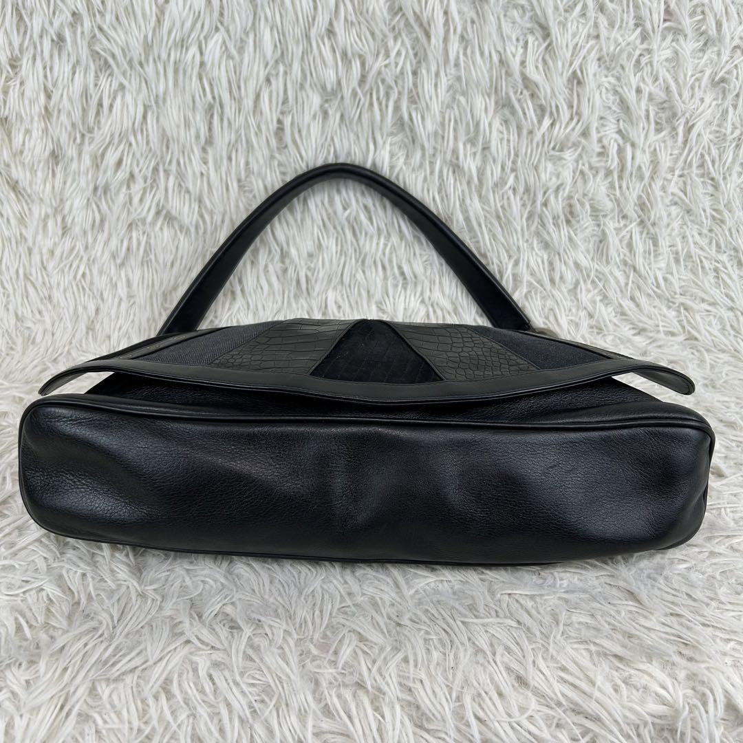 VERSACE Shoulder Bag Purse Leather Suede Black Authentic