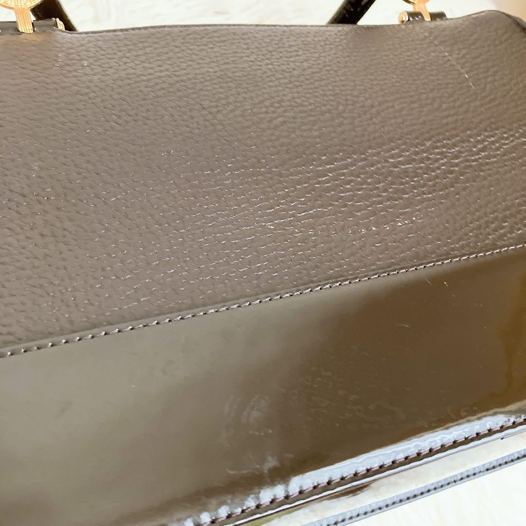 VERSACE Hand Bag Tote Purse Sunburst Leather Brown Authentic