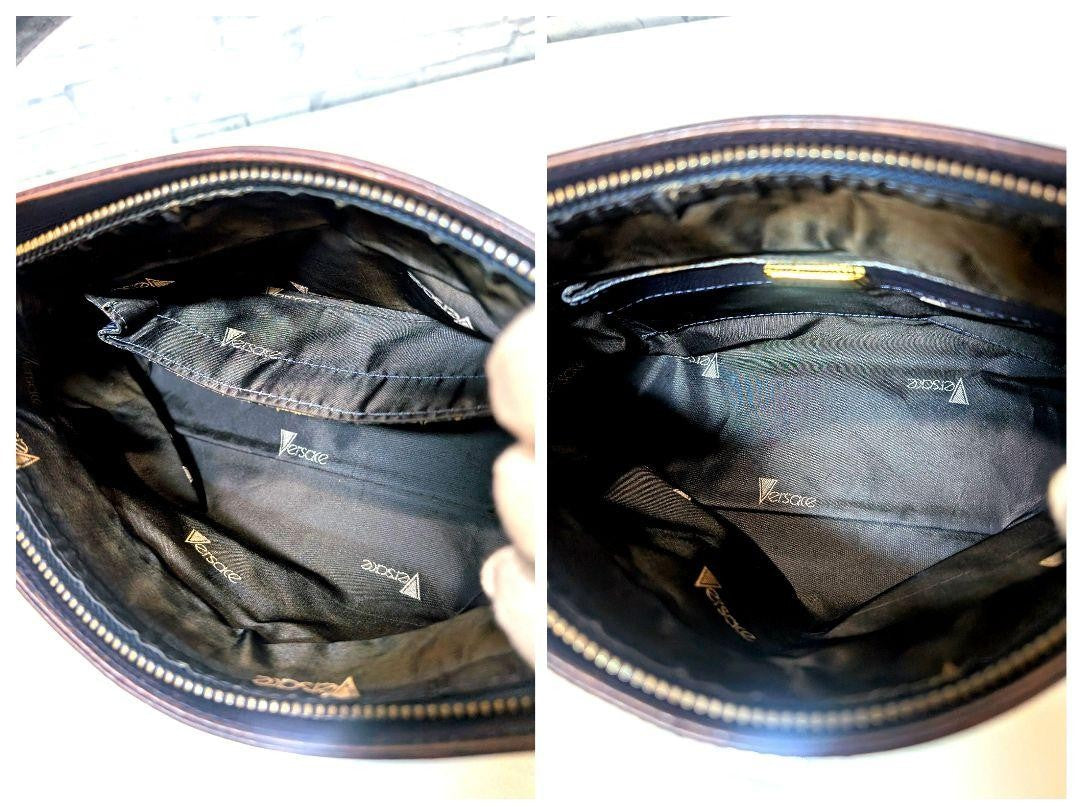 VERSACE Shoulder Bag Purse Leather Dark Brown Authentic