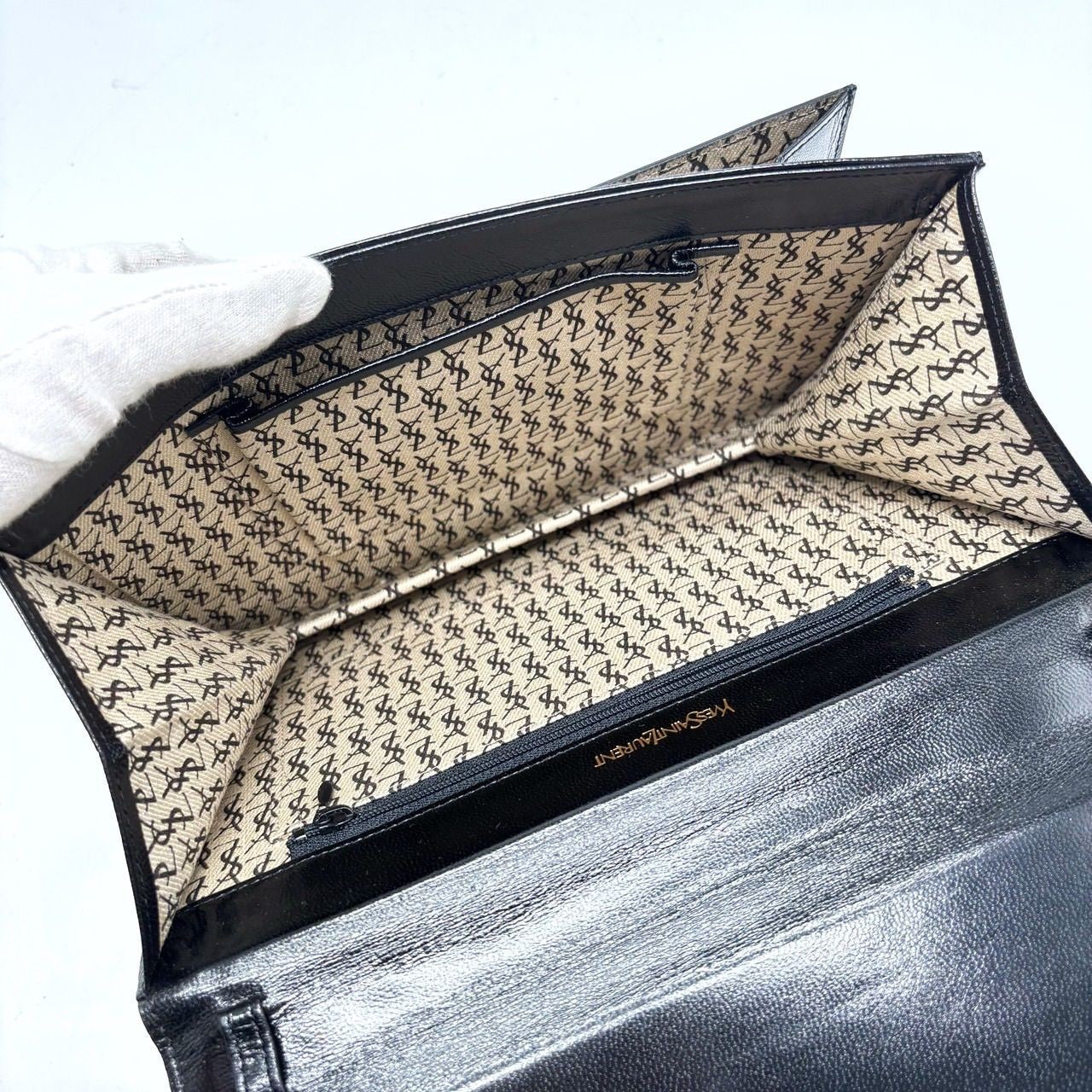 Saint Laurent Clutch Bag Second Bag Leather Black Authentic