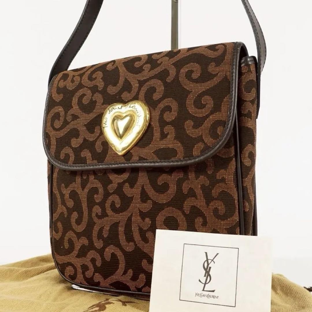 Saint Laurent Shoulder Bag Purse Heart Brown Authentic